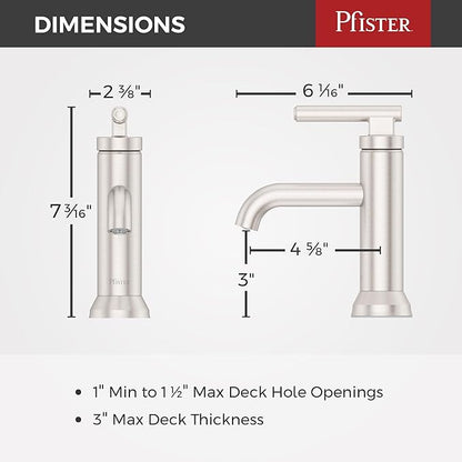 Pfister Capistrano Single Handle Bathroom Sink Faucet 1 Hole Brushed Nickel Finish with Push & Seal Drain NSF Certified WaterSense Compliant Vanity Faucet LF042CSOGS