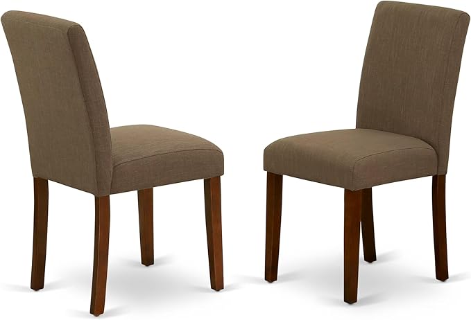 East West Furniture ABP3T18 Abbott Parson Dining Chairs - Coffee Linen Fabric Padded Chairs, Set of 2, Mahogany