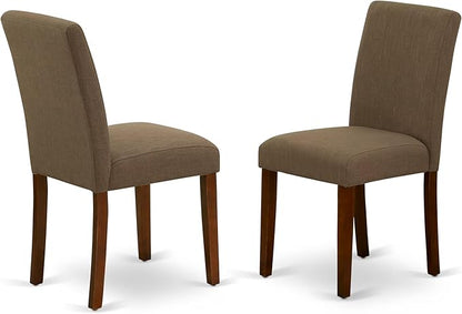 East West Furniture ABP3T18 Abbott Parson Dining Chairs - Coffee Linen Fabric Padded Chairs, Set of 2, Mahogany