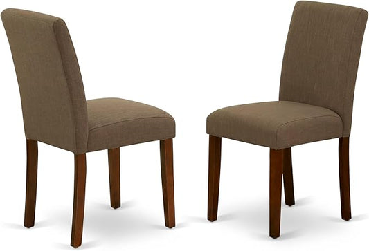 East West Furniture ABP3T18 Abbott Parson Dining Chairs - Coffee Linen Fabric Padded Chairs, Set of 2, Mahogany