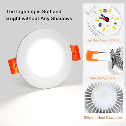 YGS-Tech 2 Inch LED Recessed Lighting, Dimmable Downlight 3W(35W Halogen Equivalent), CRI80, 5000K Daylight White Ceiling Light with LED Driver (16 Pack)