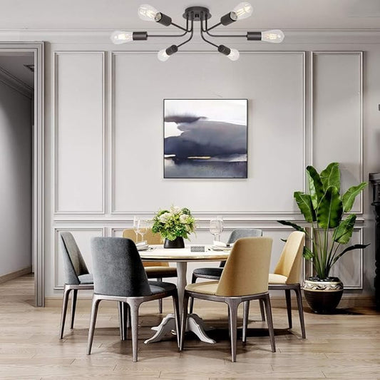6 Light Sputnik Chandelier Oil Rubbed Bronze Ceiling Light Semi Flush Mount Light Ceiling for Kitchen Dining Room Living Room Foyer