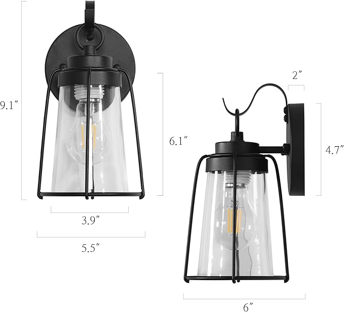 Black Outdoor Wall Sconces, Farmhouse Exterior Wall Mounted Light with Clear Glass Water Proof Outdoor Porch Lights for Patio, Gazebo, Entryway