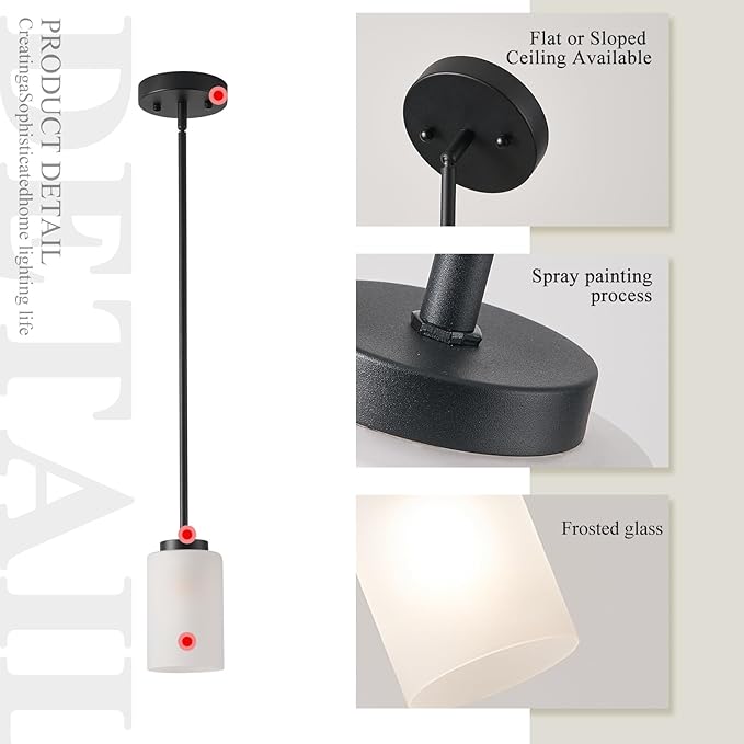 1-Light Mini Pendant Light Fixtures, Industrial Chandelier Hanging Ceiling Lights with Opal White Glass, Adjustable Height, Black Pendant Lamp, 3 Pack