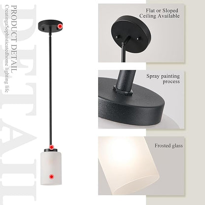 1-Light Mini Pendant Light Fixtures, Industrial Chandelier Hanging Ceiling Lights with Opal White Glass, Adjustable Height, Black Pendant Lamp, 2 Pack