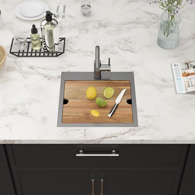 21 Inch Black Drop In Bar Sink Outdoor Kitchen Sink Workstation 16 Gauge Stainless Steel Single Bowl Small Sinks With Pull-out Faucet 21"x20"x9"