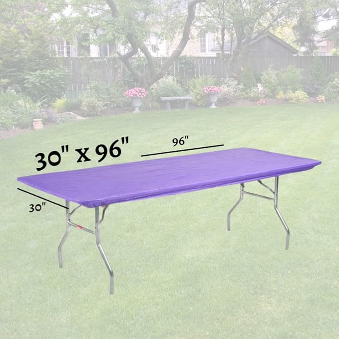Kwik-Covers 10 Pack of Rectangular Plastic Table Covers - 6' Foot or 8' Foot Options - Indoor or Outdoor Fitted Table Covers (Table NOT Included) (Purple, 30" x 96" (8' ft))