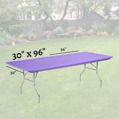Kwik-Covers 10 Pack of Rectangular Plastic Table Covers - 6' Foot or 8' Foot Options - Indoor or Outdoor Fitted Table Covers (Table NOT Included) (Purple, 30" x 96" (8' ft))