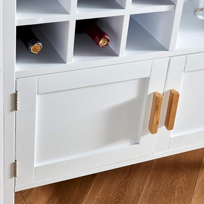 Menaka 2 Doors Kitchen Island Carts 30 Inches with Drawers and Wine Rack Storage Sideboard Buffet Trolley Side Table with Wheels, White Dining Room Cupboard Dinette Floor Freestanding Small Space