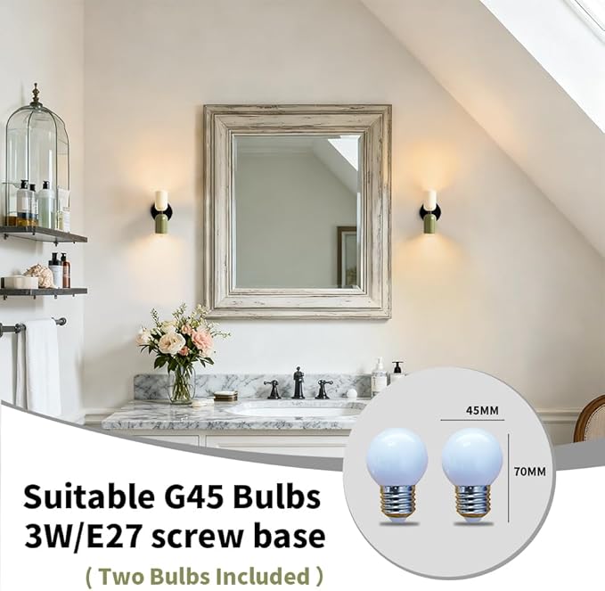 Vintage Wall Sconce Bathroom Vanity: Mid Century Wall Lights Bedroom Hallway - Metal Wall Lighting Mirror (Green & White)