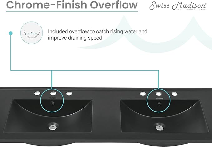 60 inch Vanity Top Bathroom Sink in Matte Black with 3 Holes