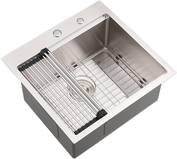 Bar Sink Drop In-VASOYO-18x18 Inch Small Kitchen Sink Drop In Rv Sinks 16 Gauge Stainless Steel Small Wet Bar Sinks Deep Single Bowl Outdoor Basin with Cutting Board