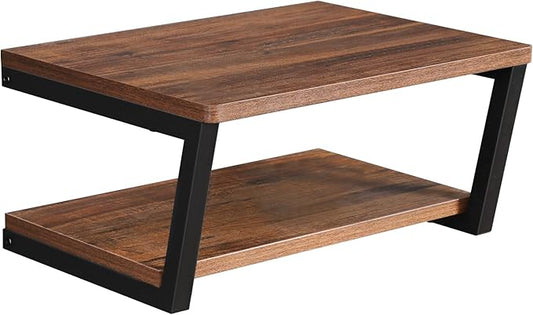 LUCKUP Floating Wall Shelves Wall Mounted Projector Shelf Wood AV Media Stand with 2 Shelves, Entertainment Center with Strengthened Metal Steel Frame