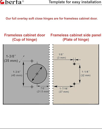 Berta 2-Pack Full Overlay Frameless Soft-Close European Hinges, 110° 3D Adjustable, Clip-On Concealed Kitchen Cabinet Door Hinges with Screws - Ideal for Modern Cabinets