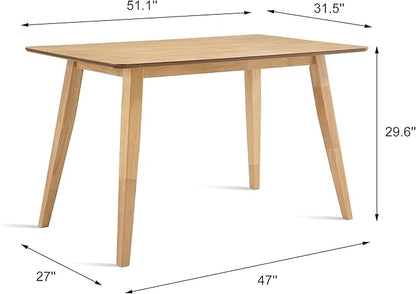 5-piece Dining Table Set for 4 with Chairs, Space Saving Farmhouse Kitchen Table & 4 Upholstered Chairs with Rubber Wood Frame, Mid-Century Modern Dining Room Set (Beige)