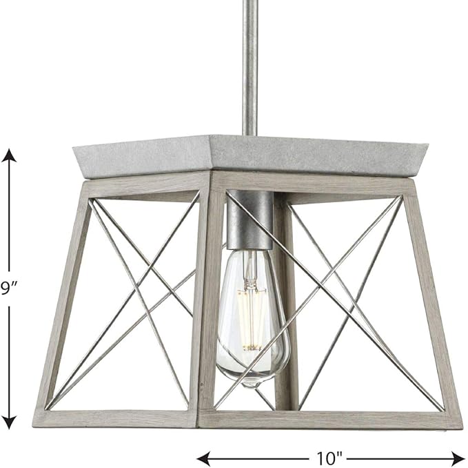 Progress Lighting Briarwood Collection 1-Light Bleached Oak Farmhouse Mini-Pendant Light, Galvanized, 9.00x10.00x10.00