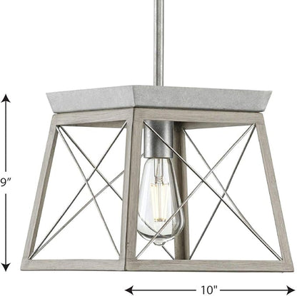 Progress Lighting Briarwood Collection 1-Light Bleached Oak Farmhouse Mini-Pendant Light, Galvanized, 9.00x10.00x10.00