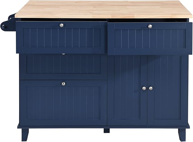 Farmhouse Rustic Dining Table Set with Drop Leaf and 2 Stools,Kitchen Island Set with 4 Drawers,Towel Rack and Storage Cabinet,for Small Places Furniture (Blue+Black+Brown#F)
