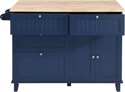 Farmhouse Rustic Dining Table Set with Drop Leaf and 2 Stools,Kitchen Island Set with 4 Drawers,Towel Rack and Storage Cabinet,for Small Places Furniture (Blue+Black+Brown#F)
