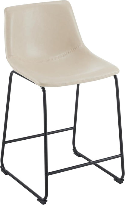 Harper & Bright Designs Vintage Style 24-Inch Armless Industrial Faux Leather Counter Stool with Metal Legs and Footrest for Kitchen Island, Cafe, Pub, Bar Counter, Cream and Black(Set of 2)