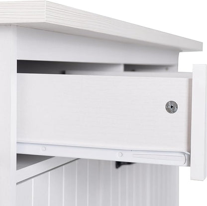 Ball & Cast Kitchen Island with Trash Can Storage Cabinet,Kitchen Cart W/Drop Leaf,Spice Rack,Towel Rack and Drawers,Rolling Kitchen Islands on Wheels W/Adjustable Shelf for Dining Room,White Oak