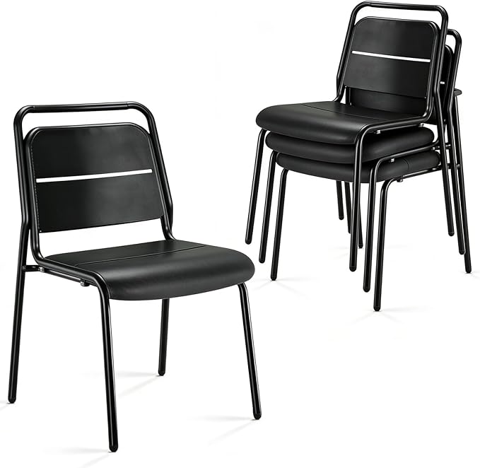 Metal Dining Chairs Set of 4, Stackable Metal Kitchen Chairs