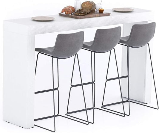 Mobili Fiver Evolution Tall Kitchen Bar Table Made in Italy | Space Saving, Counter Height Table for 3 | Modern Breakfast Bar Counter Top w/Cable Holder | Ashwood White | 70,9'' x 15,7" in