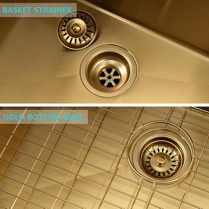 33 Inch Gold Kitchen Sink with Faucet Combo-iAnomla 33x19 Undermount Sinks Stainless Steel Brushed Gold Deep Single Bowl Kitchen Sink and Faucet Combo Set