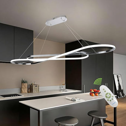 Large Led Chandeliers for Dining Room 59.06in Big Pendant Light for Kitchen Island Dimmable with Remote Ceiling Hanging Pendant Light Height Adjustable for Living Room
