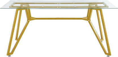 71 inch Glass Dining Table for 4 6 8, Modern Rectangular Kitchen Table and Table Runner, Clear Tempered Glass Tabletop and Gold Metal Legs Dining Room Dinner Table for Kitchen,Living Room, Offices