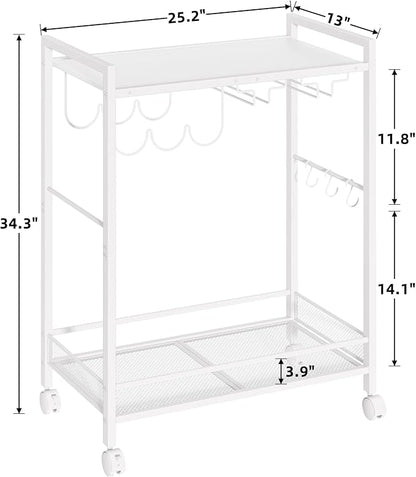 Joaxswe Bar Cart, Home Bar Serving Cart with 2-Tier Shelf,Rolling Beverage Cart with Wheels,Mobile Kitchen Shelf,Modern Wine Drink Cart with Wine Rack and Glass Holder for Kitchen,Dinning Room,White