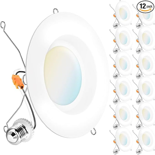 Sunco 12 Pack 6 Inch LED Recessed Lights, Retrofit Can Lights, Smooth Trim, 965 LM, 13W (75W Equivalent), Selectable CCT 2700K/3000K/3500K/4000K/5000K, Dimmable, Damp Rated UL