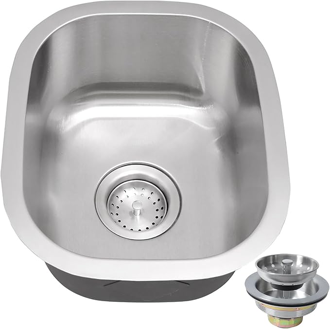 Bar Sink, 15" x 12" Inch Undermount Kithcen Sink, T-304S Stainless Steel RV Kitchen Sinks, Small Kitchen Sinks With Sink Drain Strainer, Use at Rv, Bar,Outdoor, Laundry and Utility,Bathroom