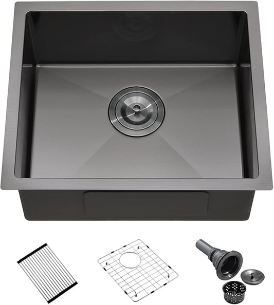 20x17 Inch Black Stainless Steel Undermount Kitchen Bar Sink, Luckyhorse 16 Gauge Deep Gunmetal Black Stainless Steel Undermount Small Kitchen Sink LH016S