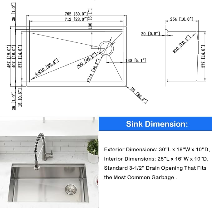 30 Inch Undermount Kitchen Sink Workstation - SZBAQTM 30x18 Inch Undermount Sink Stainless Steel Single Bowl 10'' Deep Handmade Kitchen sink with Cutting Board& Strainer