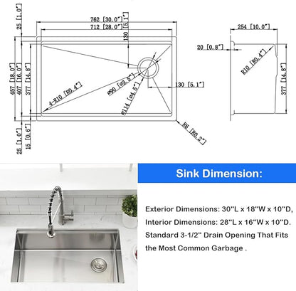30 Inch Undermount Kitchen Sink Workstation - SZBAQTM 30x18 Inch Undermount Sink Stainless Steel Single Bowl 10'' Deep Handmade Kitchen sink with Cutting Board& Strainer