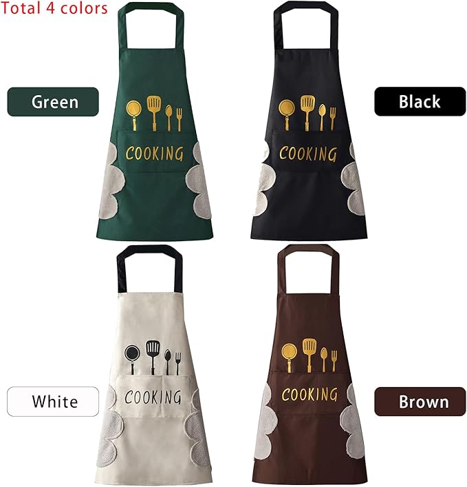 DILLMAN Women Kitchen Apron with Hand Wipe Pockets，Big Pocket,Hand-wiping, Waterproof for Cooking Baking