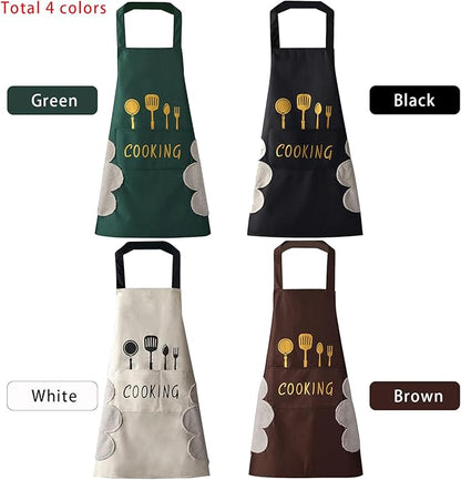 DILLMAN Women Kitchen Apron with Hand Wipe Pockets，Big Pocket,Hand-wiping, Waterproof for Cooking Baking