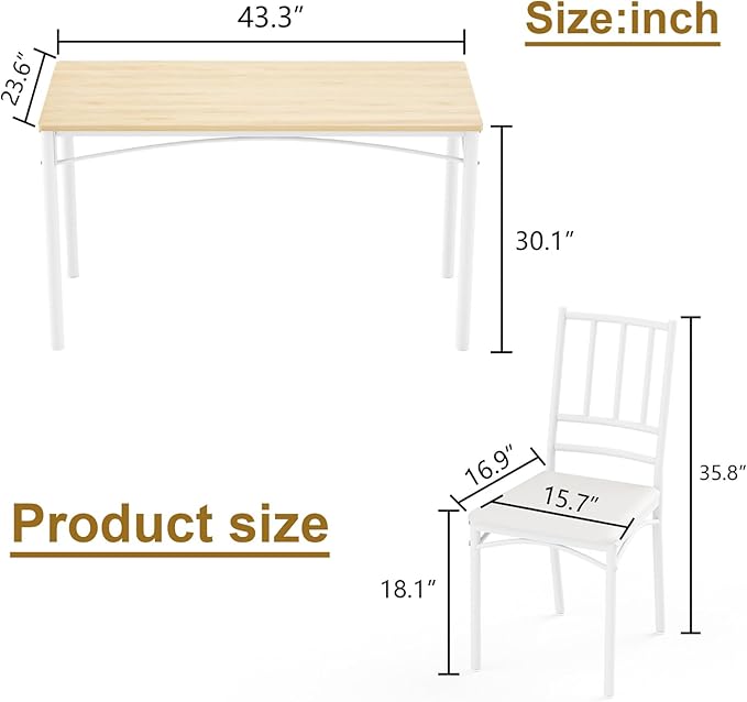 5 Piece Dining Table Set for 4, Farmhouse Kitchen Table and PU Chairs, Small Space Compact Dinette, Wood Top & Metal Frame, Breakfast Nook Set for Apartment Dining Room (Walnut+Black)