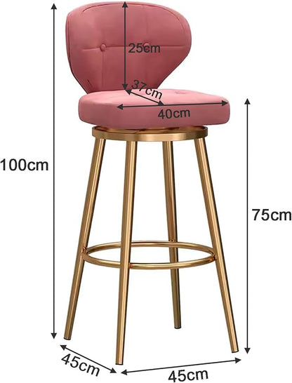 Counter Height stools Set of 2, 360° s with Back and Footrest, Thickened Upholstered Cushion, Tall Chairs for Kitchen Island, Dining Room, Home, Cafe,Pink-Sitting Height 75cm