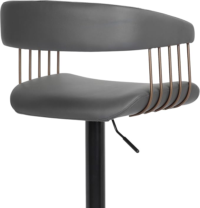 Armen Living Calista Adjustable Height Mid Century Modern Swivel Bar Stool for Kitchen Island Counter in Gray Faux Leather with Golden Bronze and Black Metal