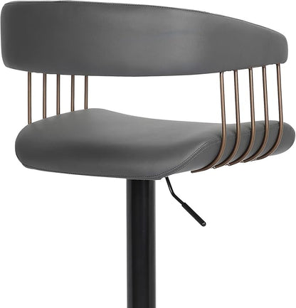 Armen Living Calista Adjustable Height Mid Century Modern Swivel Bar Stool for Kitchen Island Counter in Gray Faux Leather with Golden Bronze and Black Metal