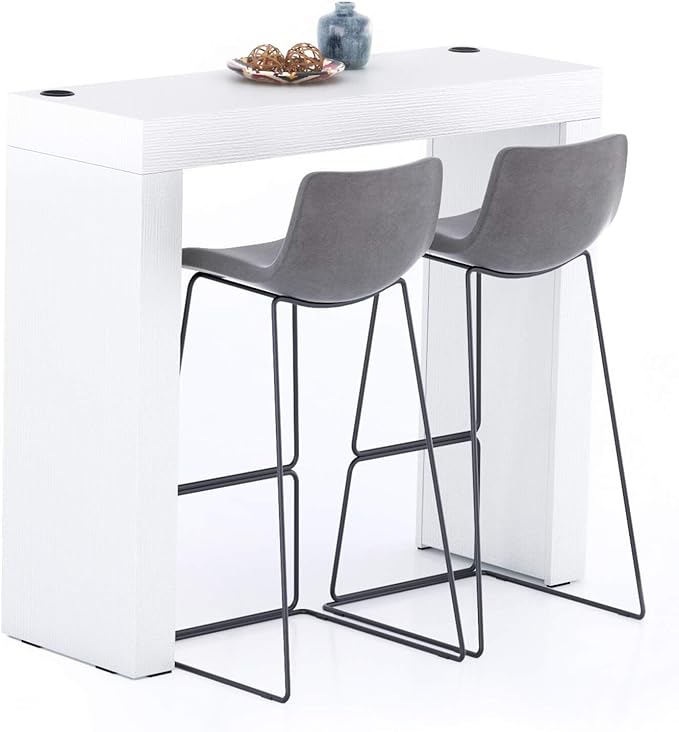 Mobili Fiver, Evolution High Table with Wireless Charger 47.2 x 15.7 in, Ashwood White, Made in Italy