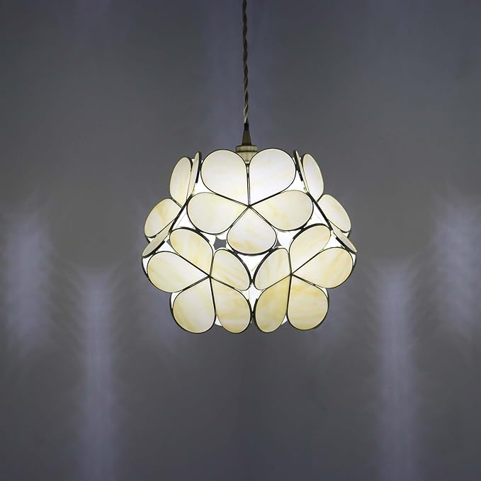 Bieye L11032 Petals Tiffany Style Stained Glass Ceiling Pendant Light for Home Decoration (Cream White, 12" Cherry Blossom)