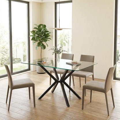 47.24" Rectangular Glass Dining Table, Tempered Glass Small Kitchen Table with Metal Tubular Legs, Stylish and Sturdy Clear Dinner Table for Home and Outdoor