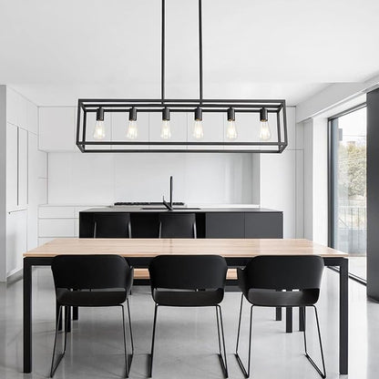 41'' Dining Room Light Fixture, 6-Light Black Chandeliers for Dining Room, Linear Kitchen Light Fixtures, Modern & Farmhouse Style, Rectangle, Height Adjustable (E26, Metal)