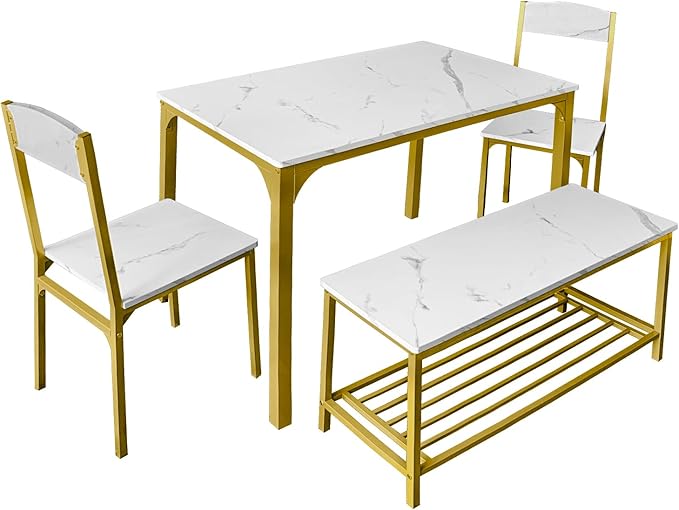 AT-VALY Dining Chairs Set of 2, 18 inch Seat Height Armless Kitchen Chairs with Heavy-Duty Metal Frame for Dining Room (Gold)