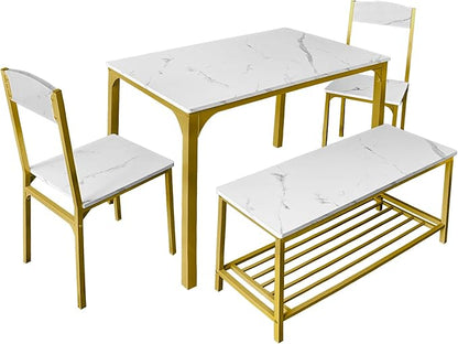 AT-VALY Dining Chairs Set of 2, 18 inch Seat Height Armless Kitchen Chairs with Heavy-Duty Metal Frame for Dining Room (Gold)