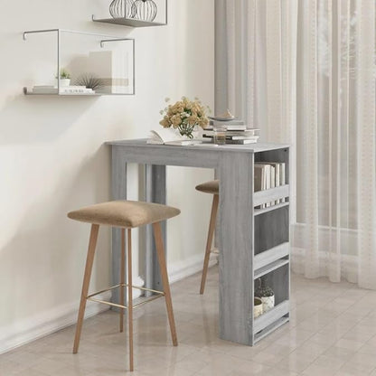 Gray Sonoma Engineered Wood Bar Table with 3 Shelves, Modern Kitchen or Living Room Furniture for Dining and Storage, 40.2 Inches Long, Accommodates 4 People, Durable
