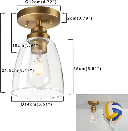 Yosoan Retro Semi Flush Mount Ceiling Light, 1-Light Vintage Industrial Hardwired 5.51'' Oval Cone Glass Shade for Kitchen Bathroom Cafe Corridor Hallway Entryway Passway(Antique)